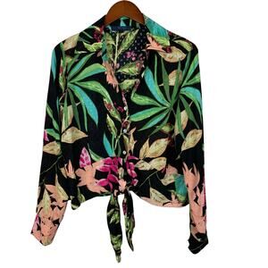 RACHEL Rachel Roy Black Floral Tie-Front Blouse